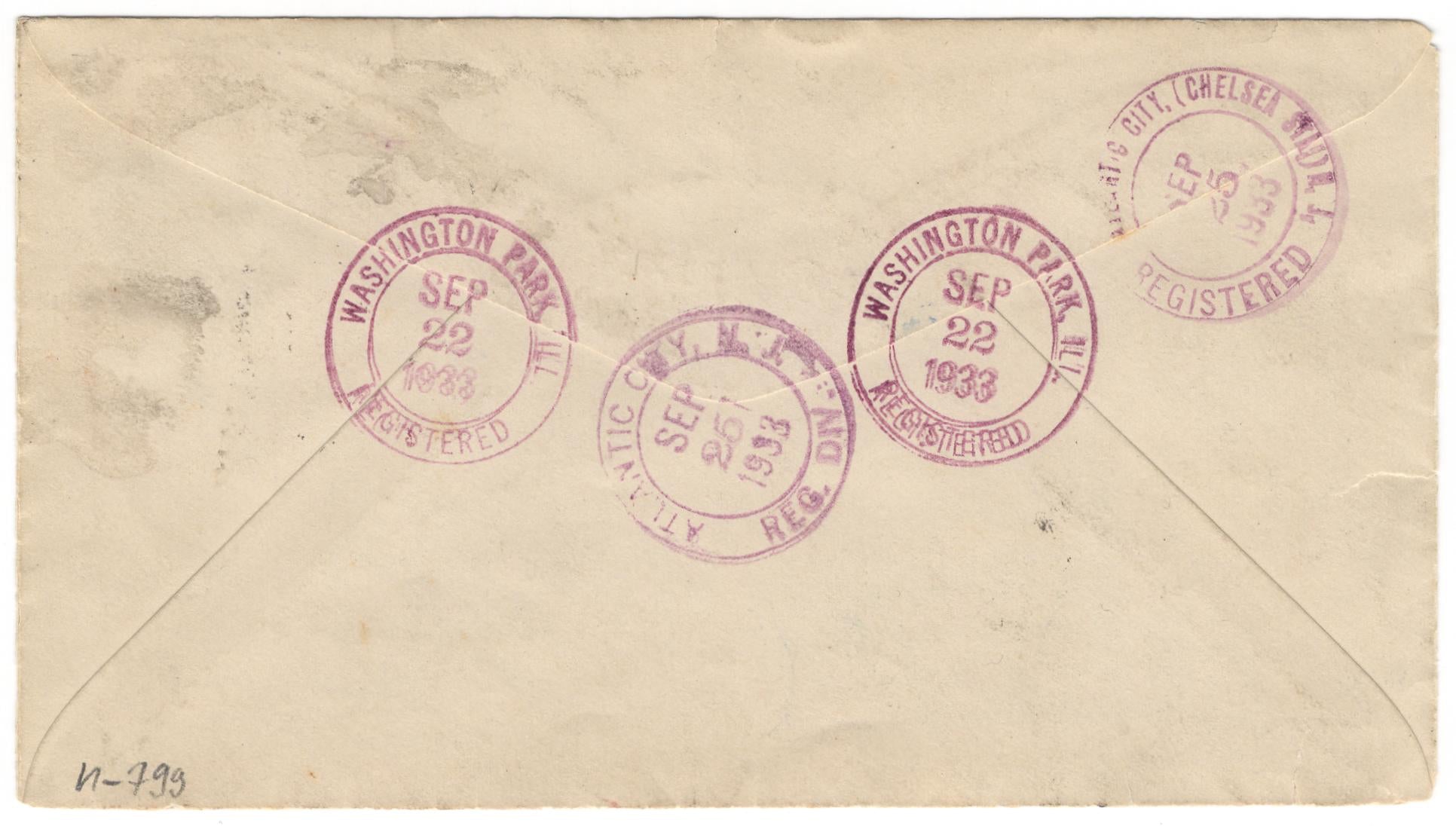 US Illinois, Washington Park 707 on Registered Fancy Cancel Cover, Ovals