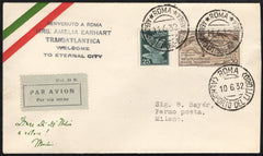 Italy 1932 Airmail Cover to Milan Welcoming Amelia Earhart