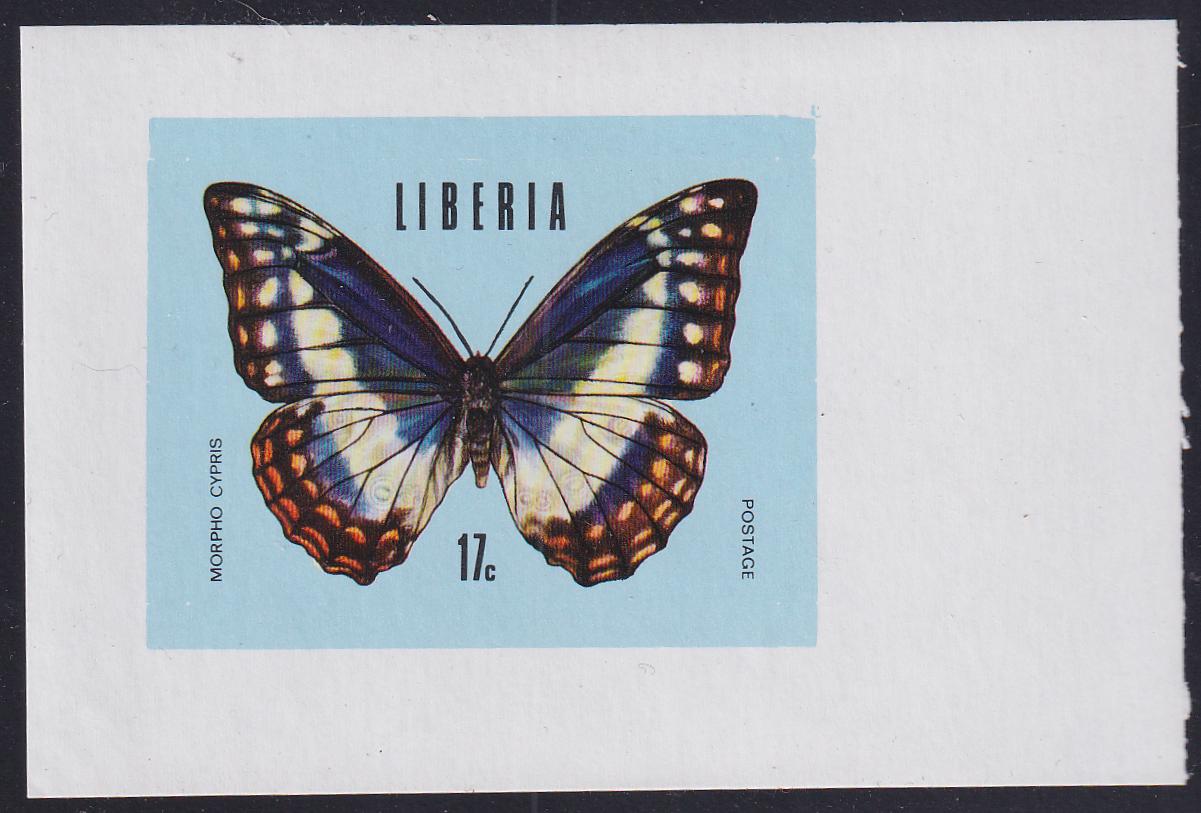 Liberia 1974  #683-688, C204 Trial Color Imperfs, blue background, Butterflies