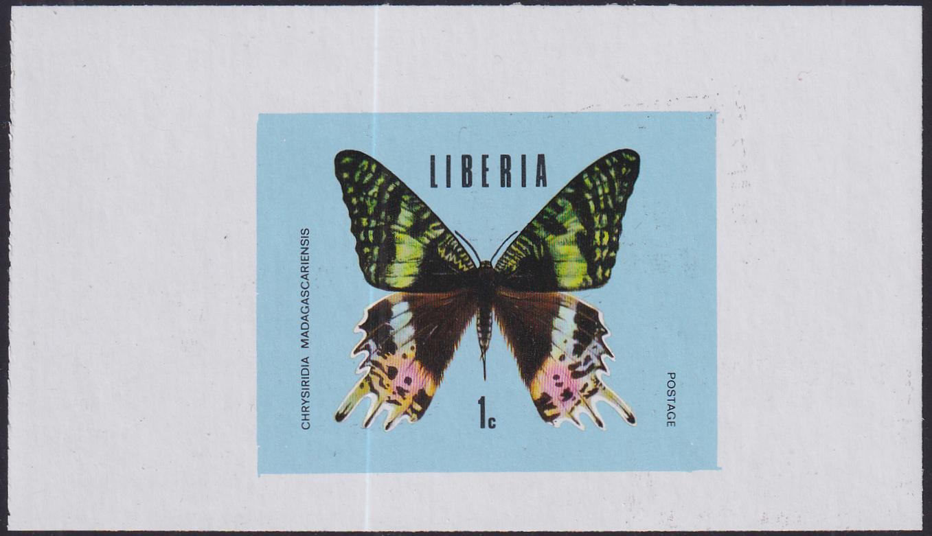 Liberia 1974  #683-688, C204 Trial Color Imperfs, blue background, Butterflies