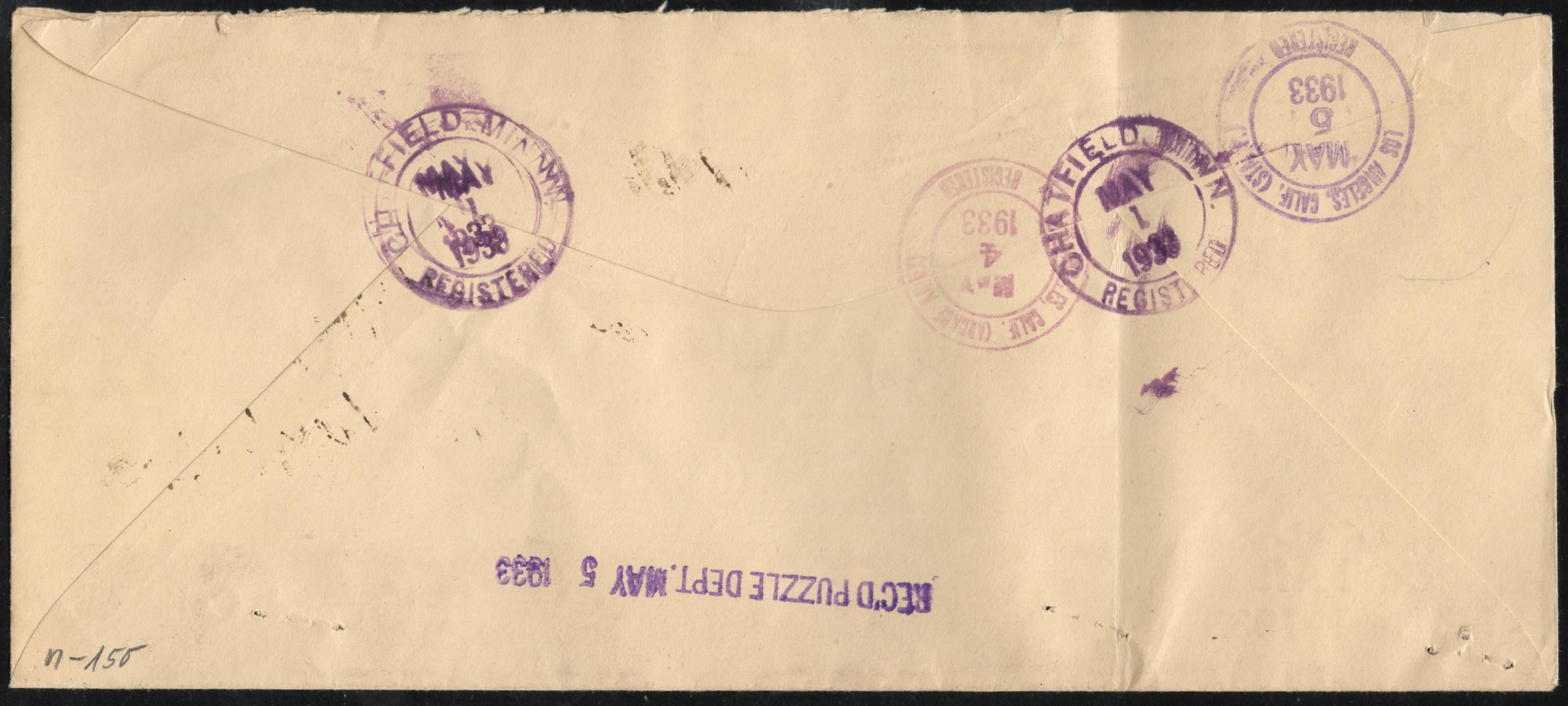 US Minnesota, Chatfield 696, 720, on Registered Cover with Fancy Cancel. Concentric Circles