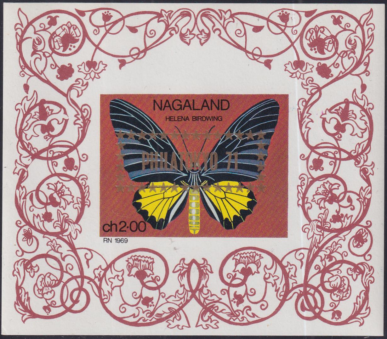Nagaland 1971  Butterfly NH 3 S/S "Philatokyo" with Different Colored Overprint