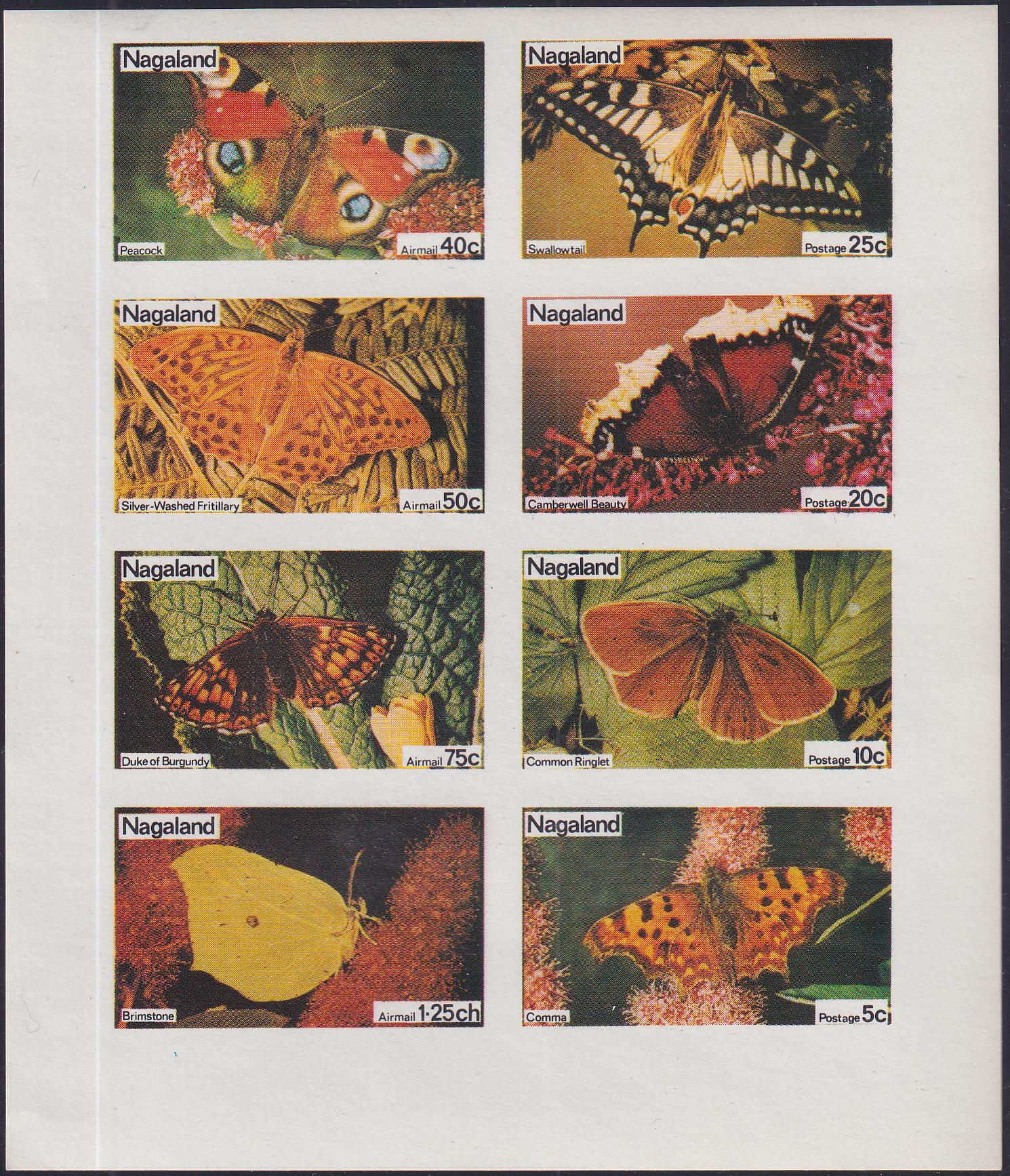 Nagaland 1974  2  M/S of 8 NH, perf and imperf, Butterflies