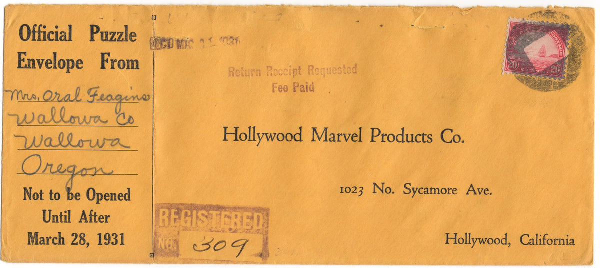 US Oregon, Wallowa 698 on Registered Fancy Cancel Cover, Circle with Rectangle