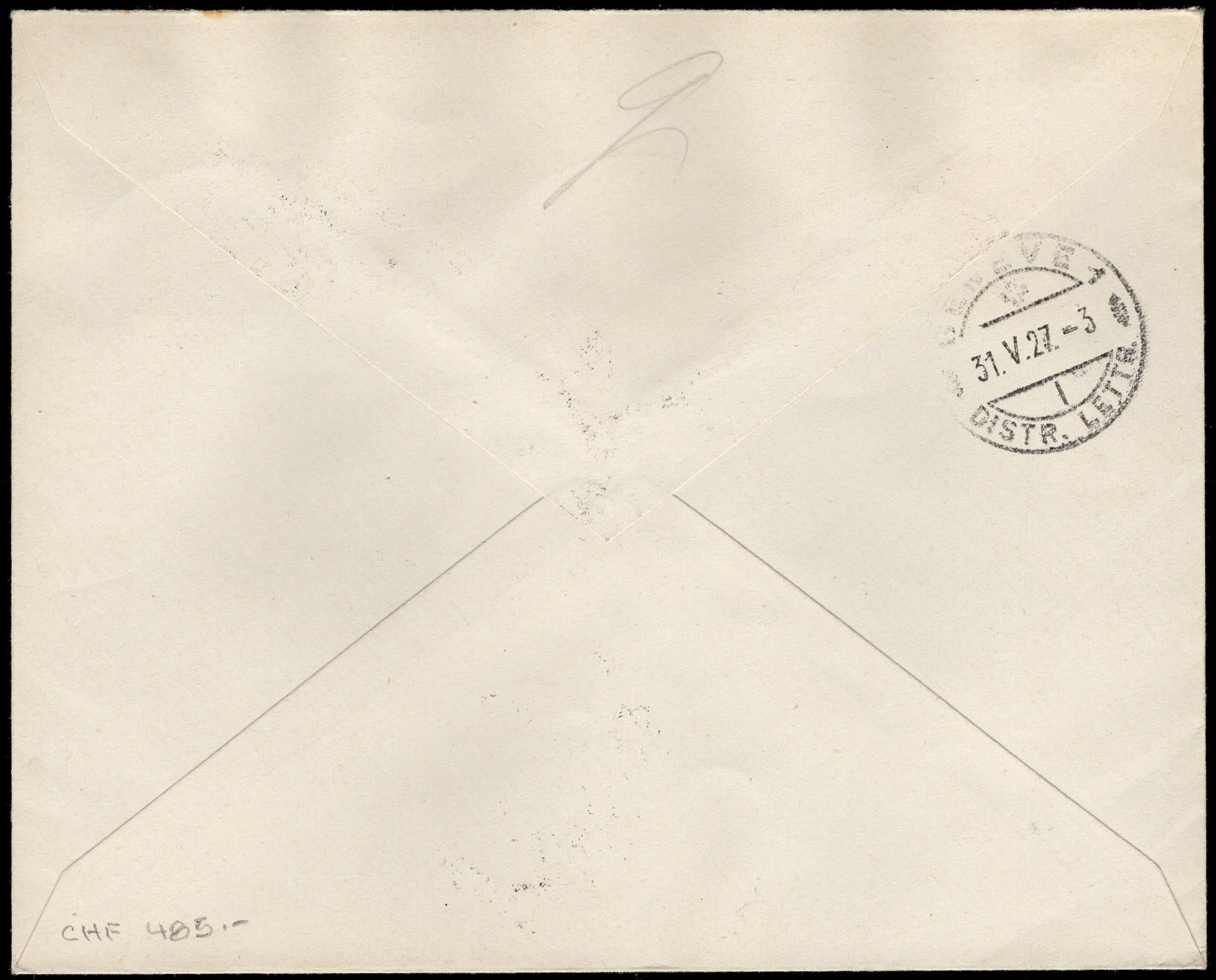 Switzerland 1927 Registered Airmail Cover with Zumstein S26 Interspace Pair