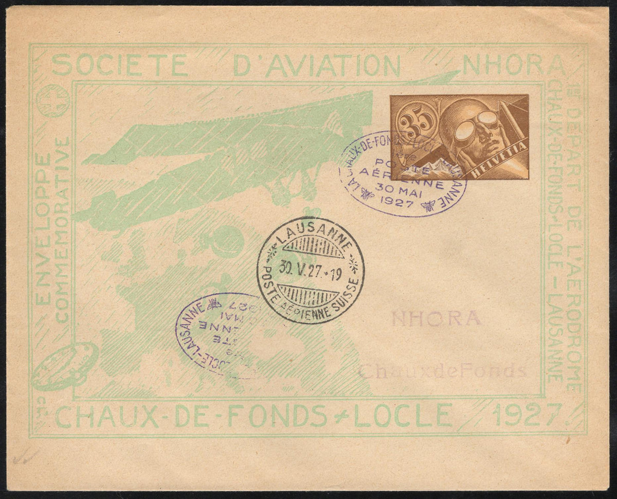 Switzerland 1927  Chaux-De-Fonds -Lausanne 1st Flight from Aviation Society