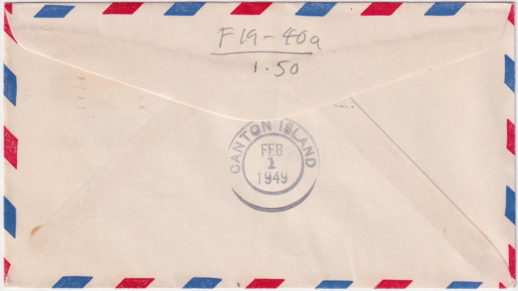 US 1949 First Flight Portland, Or to Canton Is. on Airmail Cover with C39