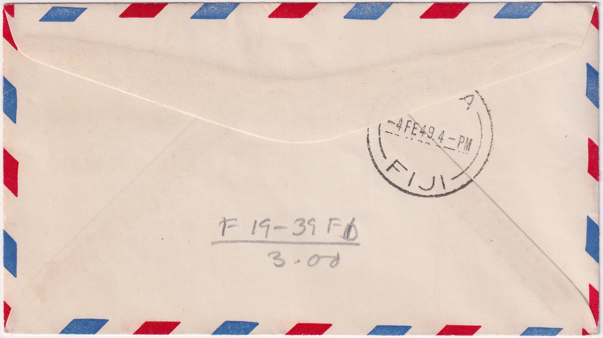 US 1949 First Flight Seattle, WA to Suva, Fiji on Airmail Cover with C36