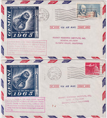 US  1965 Two California Rocket Mail Covers Honoring Landing  of 1st US Gemini Mission