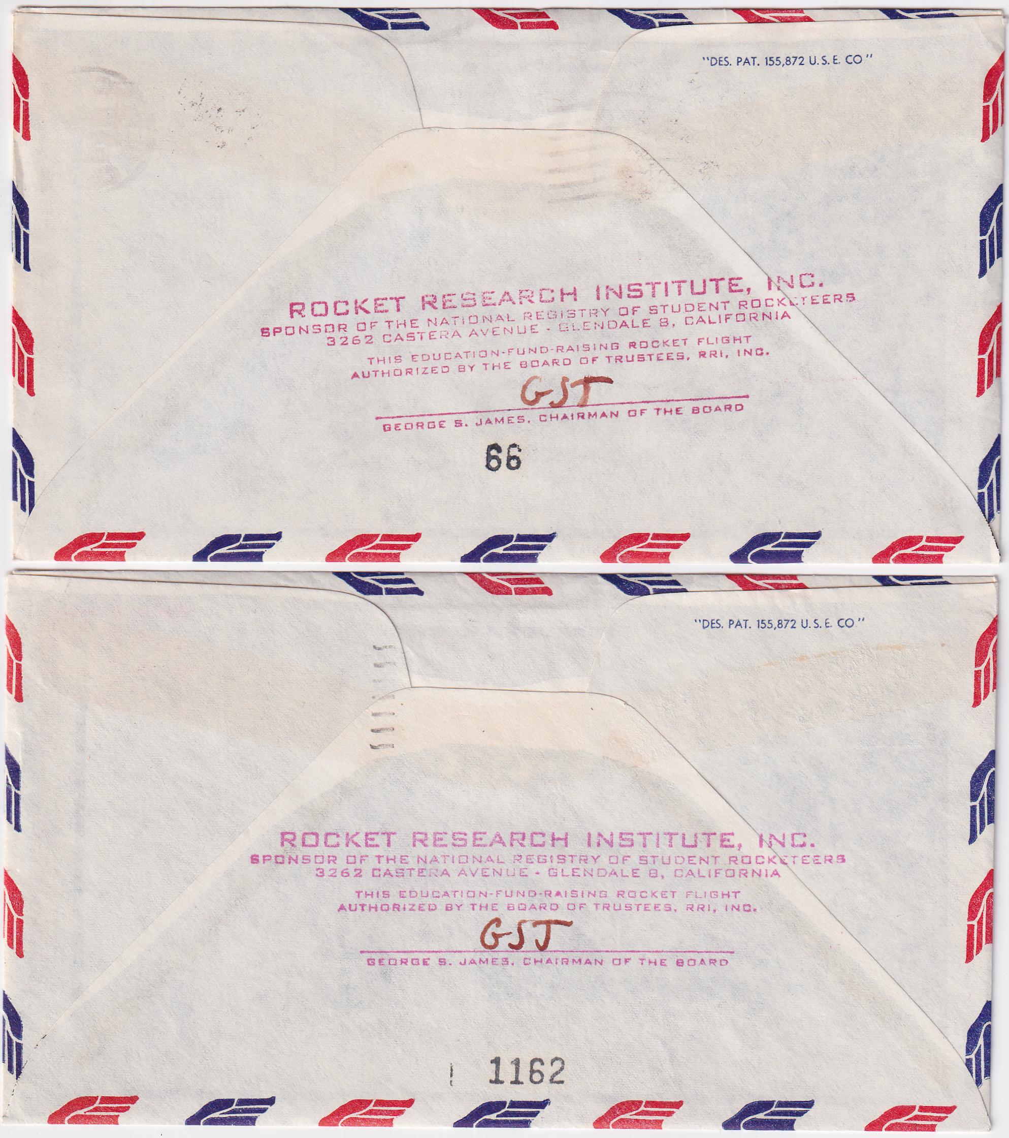 US  1965 Two California Rocket Mail Covers Honoring Landing  of 1st US Gemini Mission