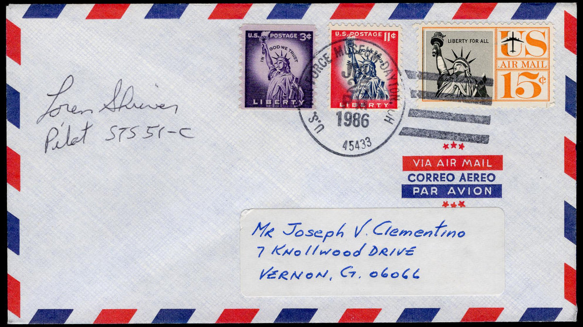 US 1986  Airmail Cover Signed by Pilot & NASA Astronaut, Loren Shriver