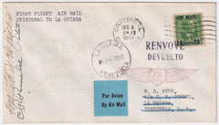 US Canal Zone 1930 1st Flight Cristobal - La Guiara, Venezuela, stamped for  Return