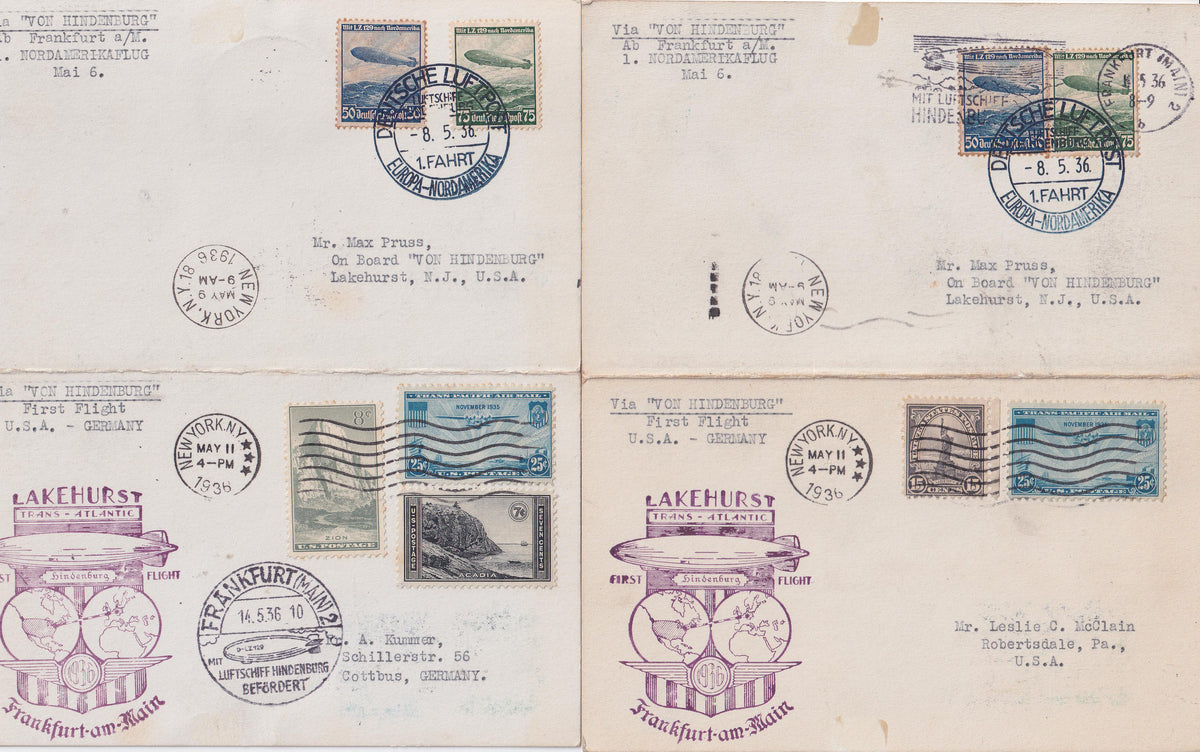 US/Germany 1936 Hindenburg Flight Unusual Private Message Reply Cardss